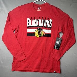 New Chicago Blackhawks '47 Brand Long Sleeve Red Black T-Shirt Men's Size Large